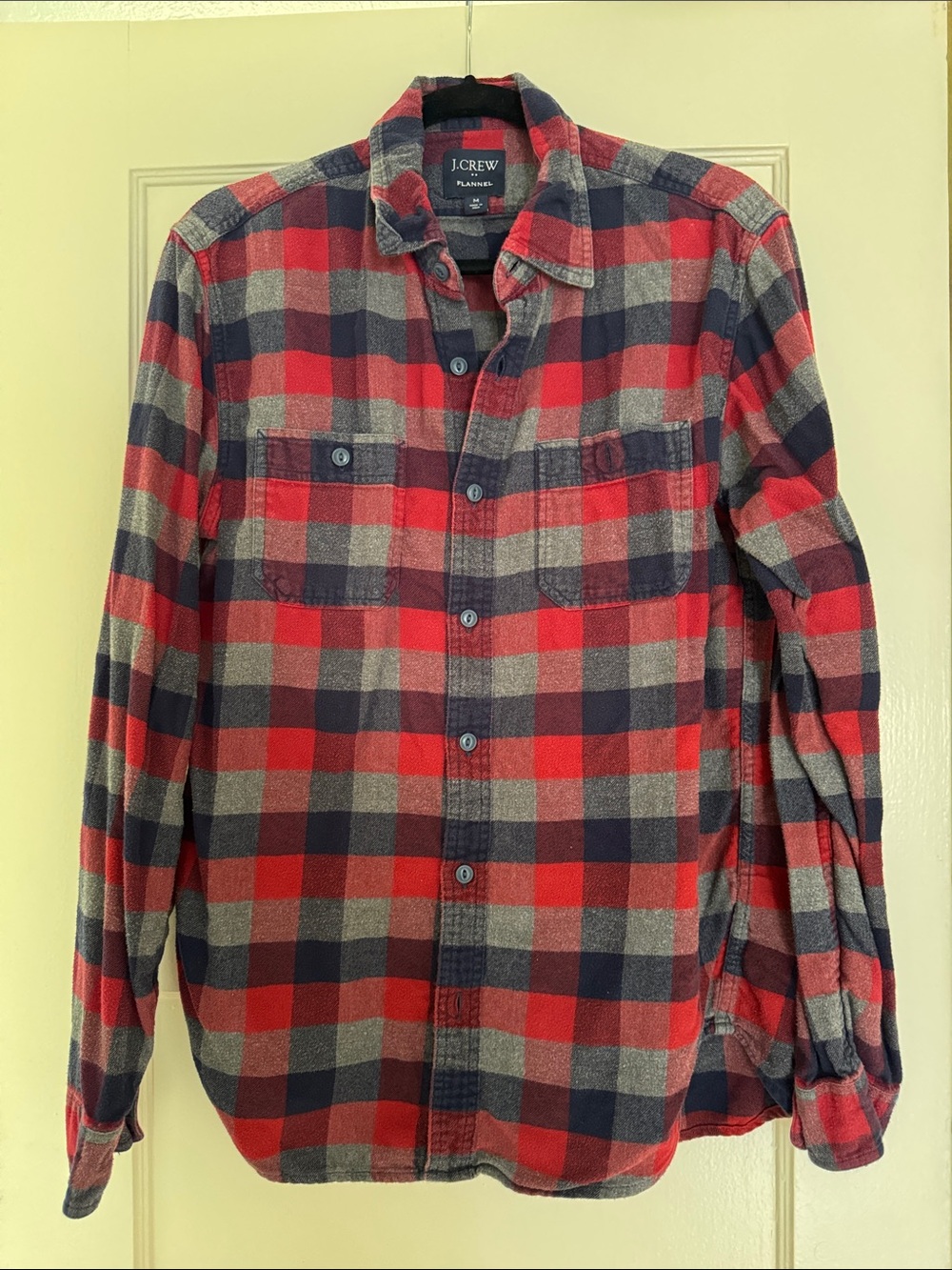 J. Crew Red, Navy & Gray Plaid Flannel Button-Down Shirt